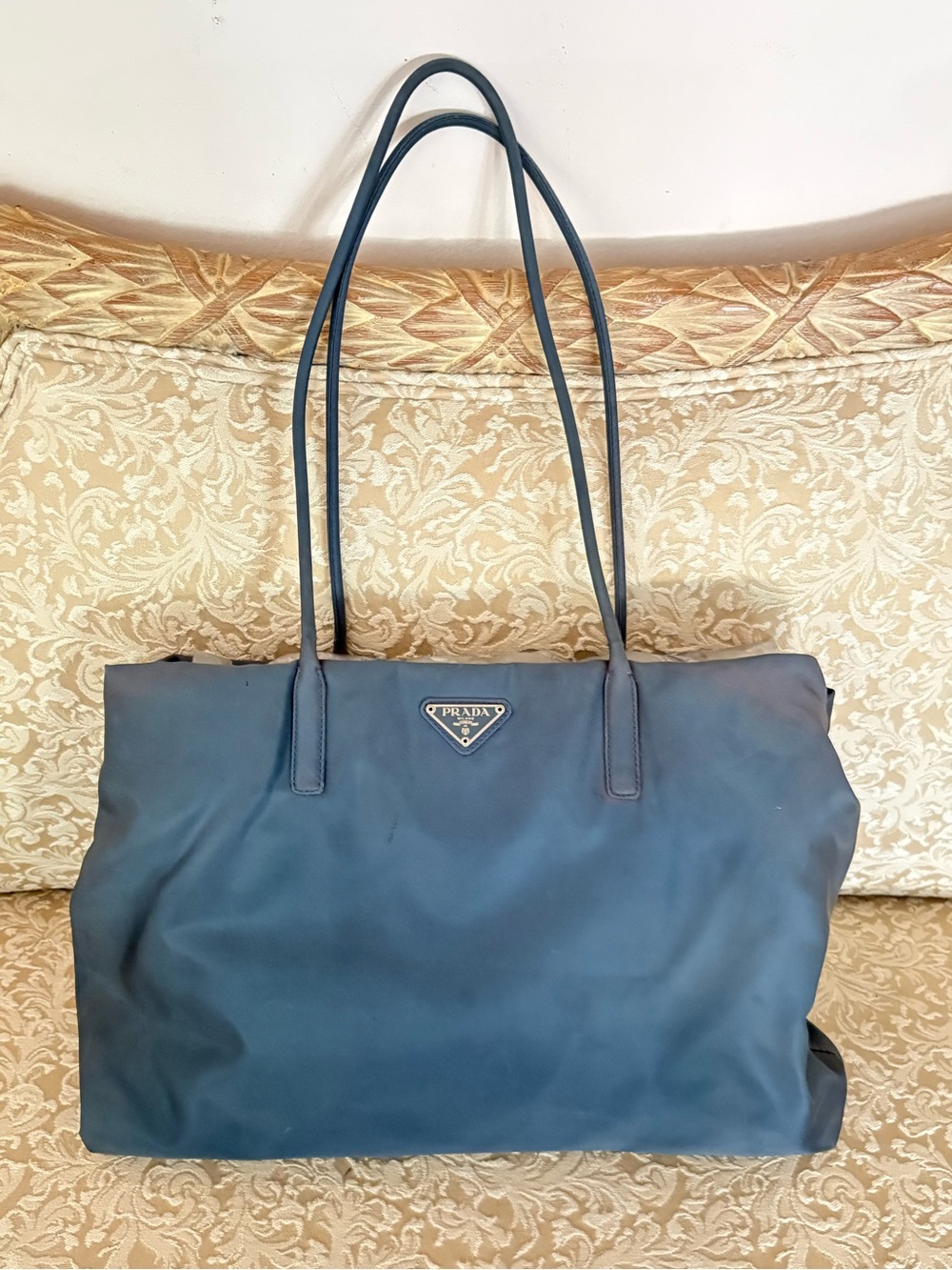 Prada Blue Nylon Tote Bag with Double Strap